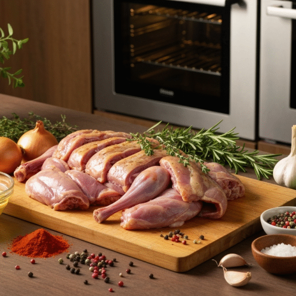 Ile i w jakiej temperaturze piec mięso z królika?